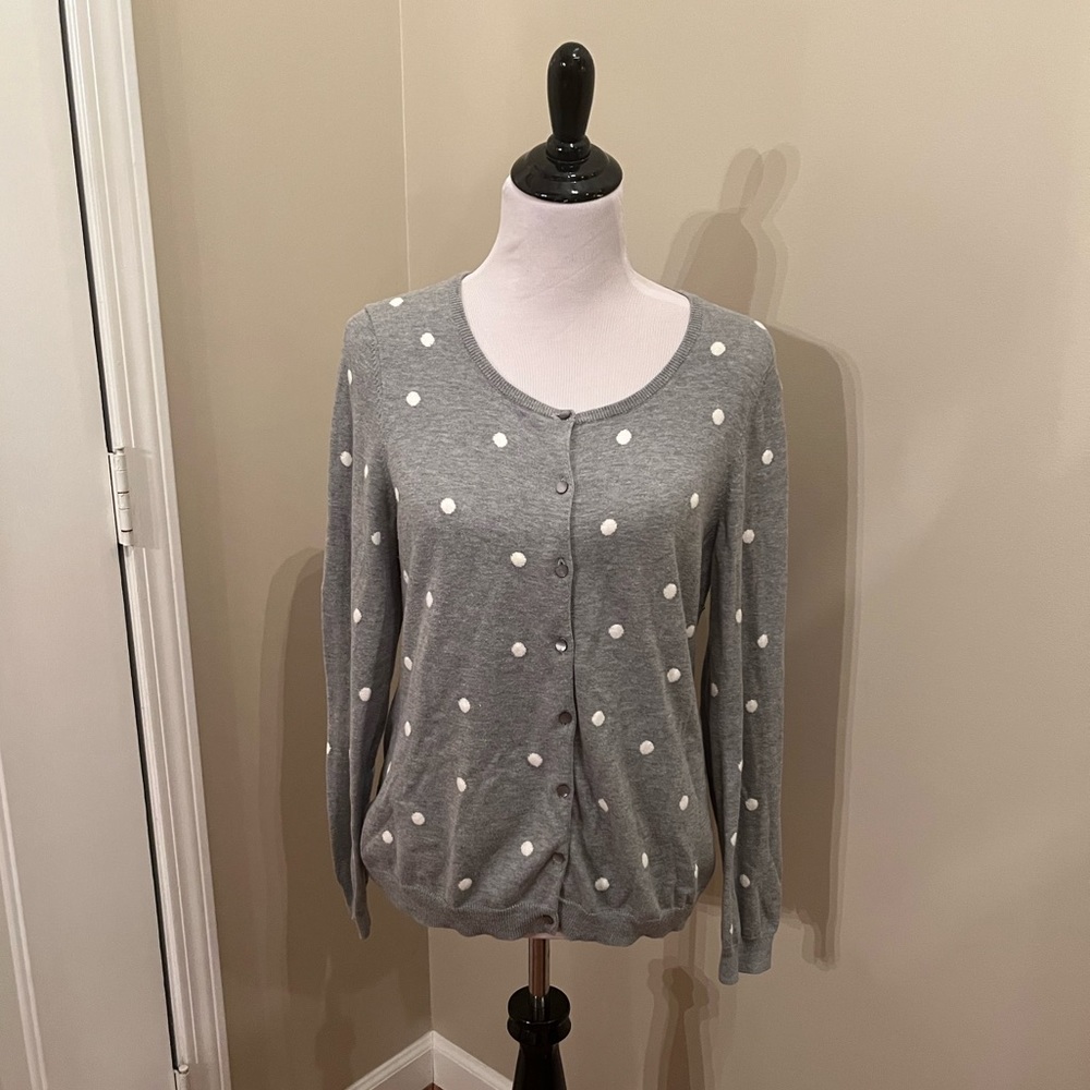 Talbots Charming Cardigan Grey w/ white dots M